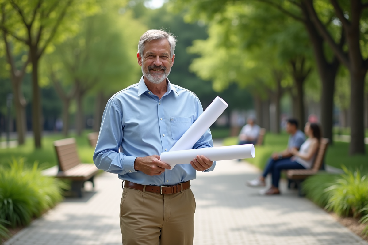Architecte paysagiste homme dans un parc public verdoyant
