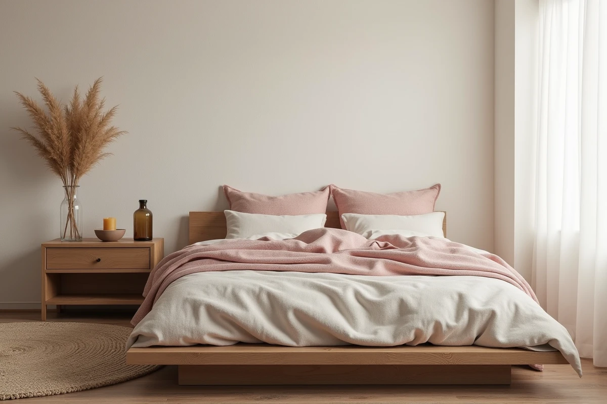 Chambre cocooning aménagée avec linge de lit en lin lavé et décoration naturelle pour un intérieur serein