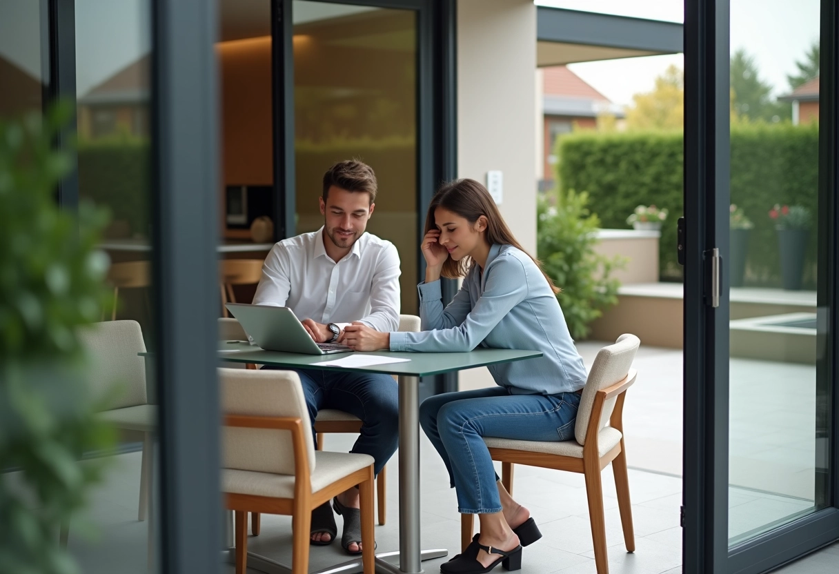 Jeune couple dans une veranda moderne et chaleureuse