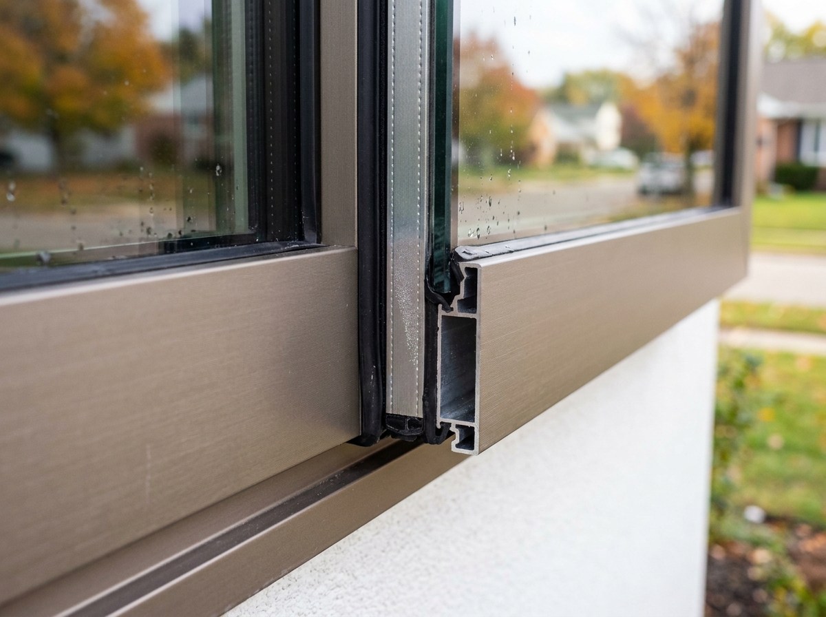 Détail du joint et du profilé d'une fenêtre en aluminium à double vitrage sur façade de maison contemporaine