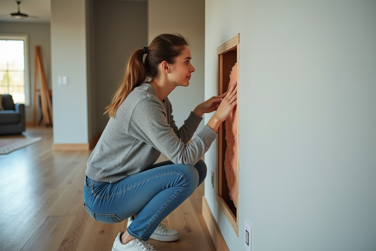Jeune femme inspectant l