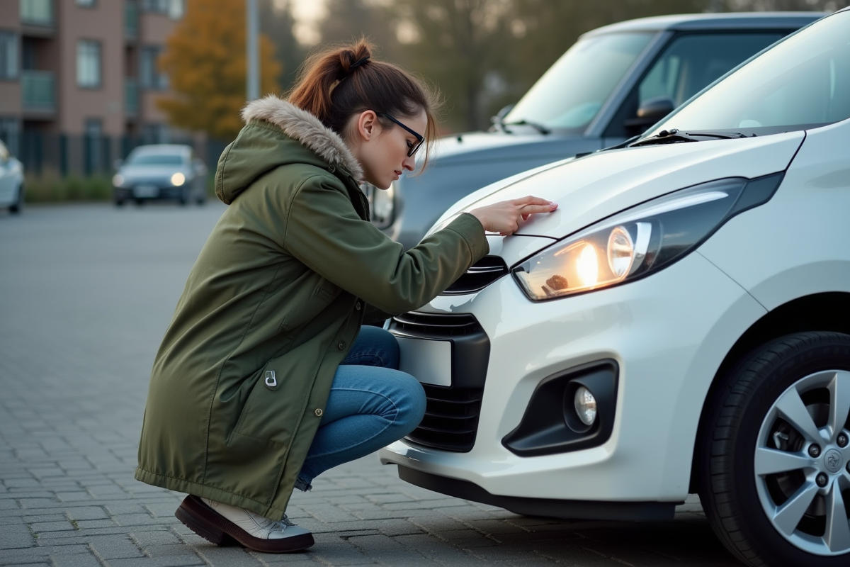 Jeune femme appliquant un kit de restauration de phare en extérieur