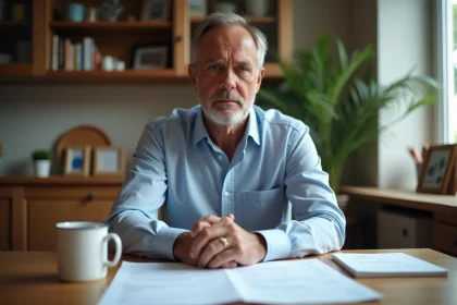 Homme d'affaires en intérieur avec documents et reçus