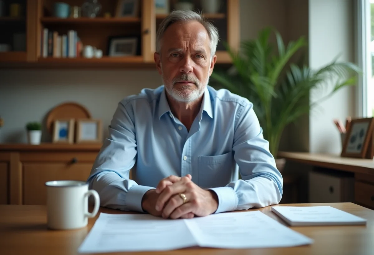 Homme d'affaires en intérieur avec documents et reçus