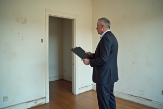 Homme d affaires dans un appartement vide en renovation
