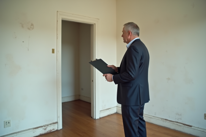 Homme d affaires dans un appartement vide en renovation