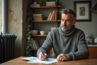Homme d'âge moyen dans un intérieur parisien avec radiateur ancien