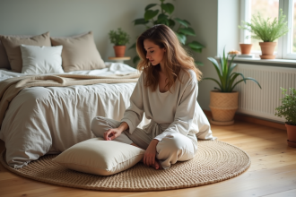 Jeune femme en loungewear dans un intérieur cosy