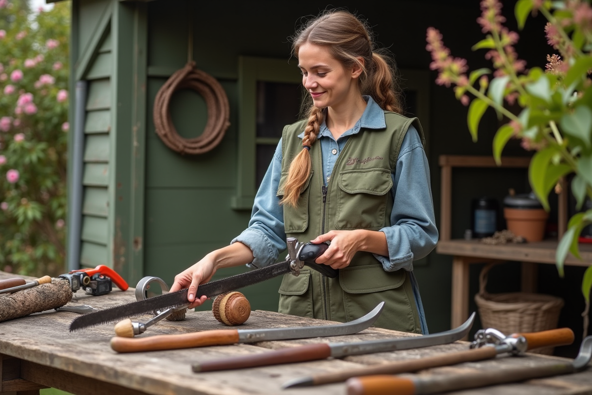 Jeune femme choisissant un outil de jardinage pratique