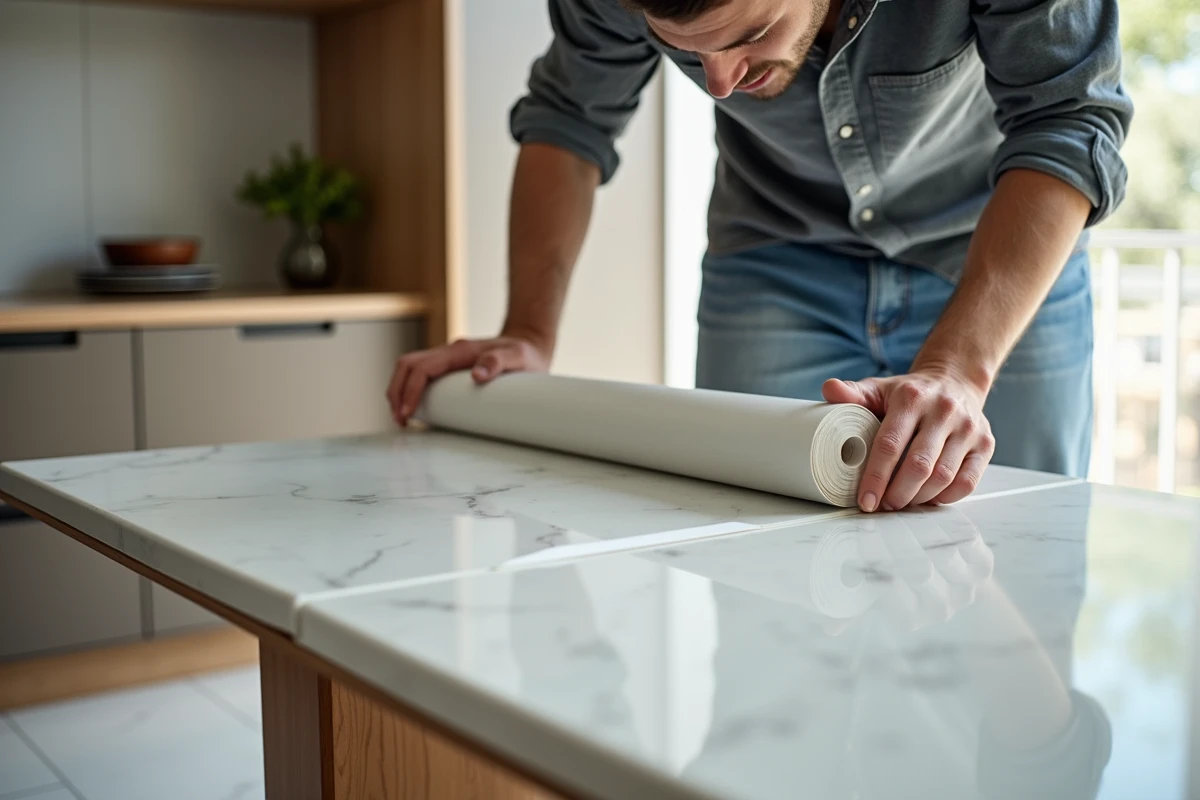 Jeune homme mesurant le bord d