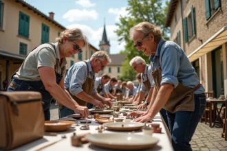 Groupe de vendeurs lors d'un vide grenier en TarnetGaronne