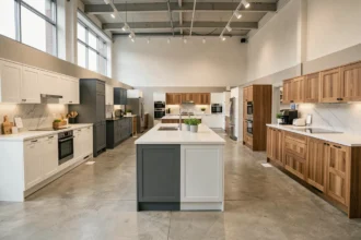 Showroom de cuisinistes dans le Pas-de-Calais avec plusieurs modèles de cuisines exposés