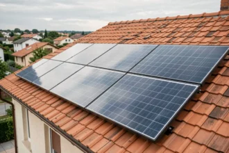 Panneaux solaires Viessmann installés sur un toit en tuiles de maison individuelle en zone résidentielle