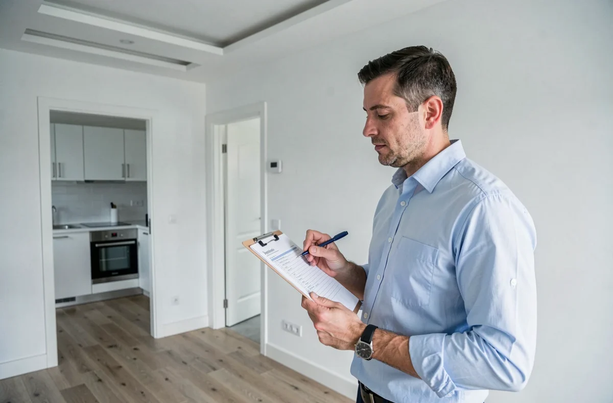 Chef de projet de SG Rénovation effectuant une inspection finale dans un appartement rénové en Île-de-France