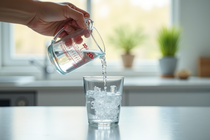 Versement d'eau dans un verre mesureur de 20 cl